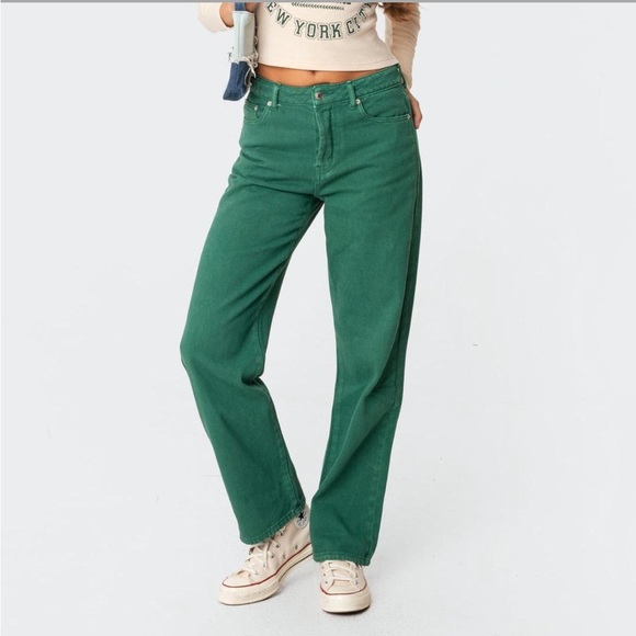 Edikted Reigan Wide Leg Jeans - Green - Picture 1 of 5